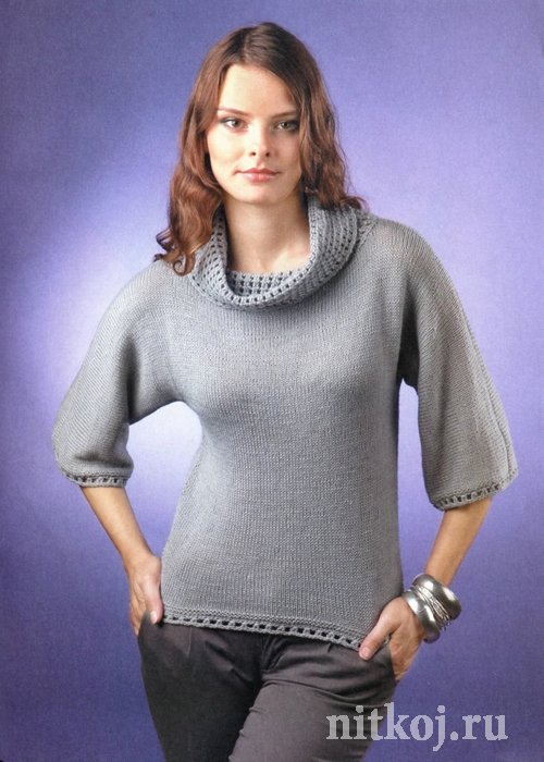 Вязание спицами – пуловер с ажурным воротником