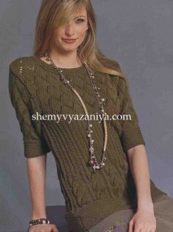 Пуловер с короткими рукавами сочетанием узоров