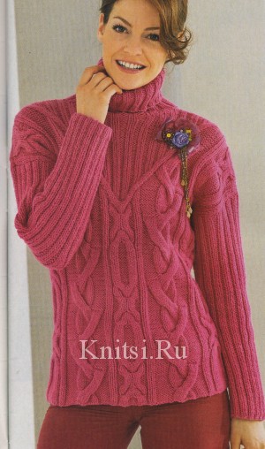 Ярко-розовый пуловер с кокеткой