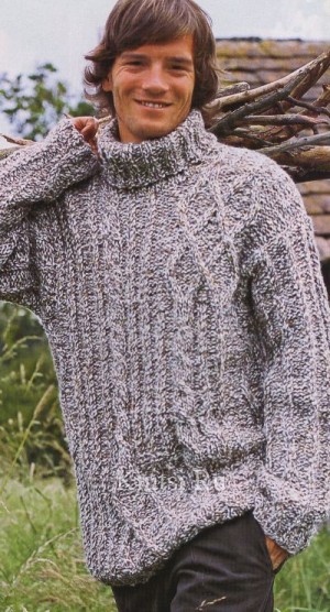 Меланжевый пуловер с узорами