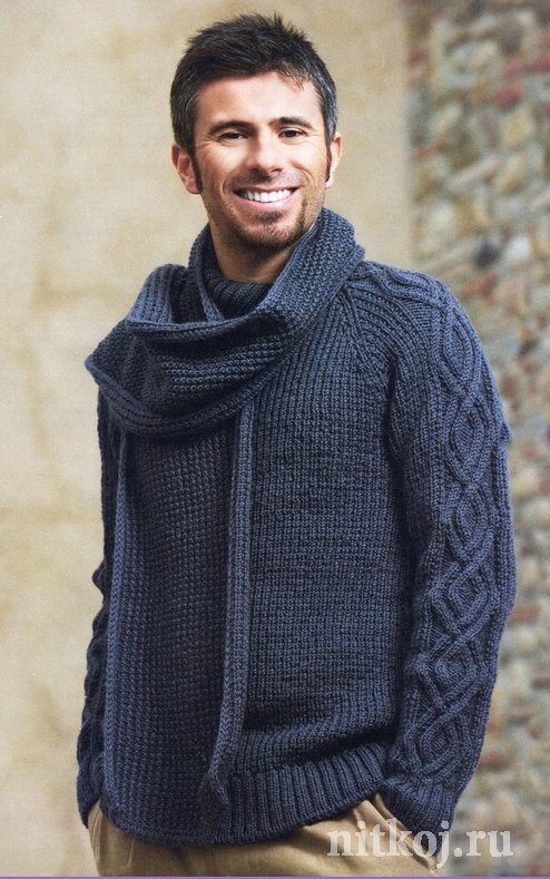 Пуловер спицами для мужчин + шарфик