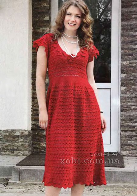 красное платье вязаное крючком