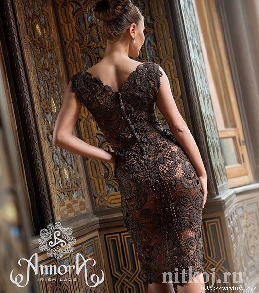 Великолепное платье крючком «Магнолия», цвет горький шоколад