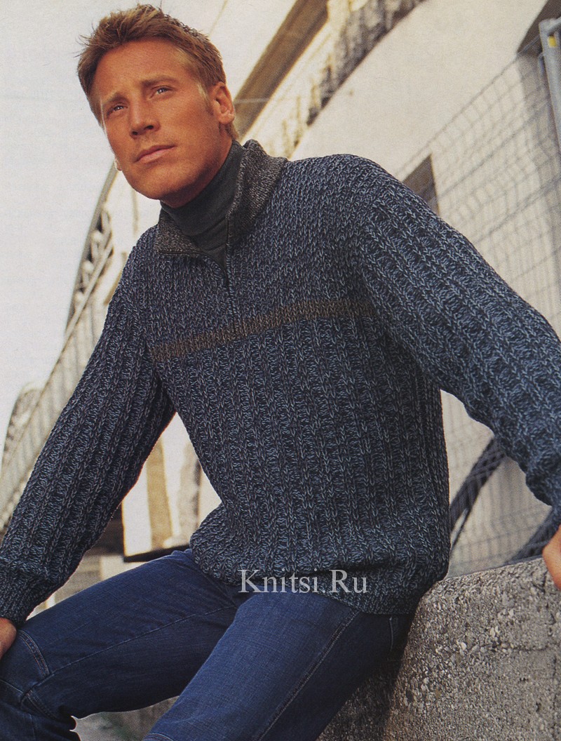 Меланжевый свитер с застежкой