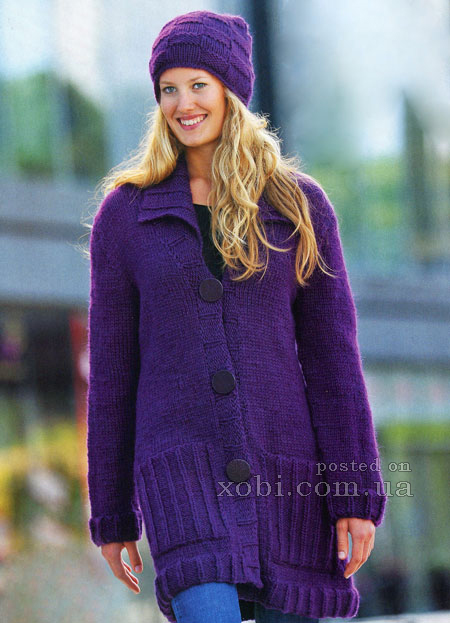 фиолетовое пальто и шапочка