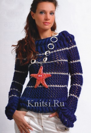 Ажурный пуловер с объемной каймой