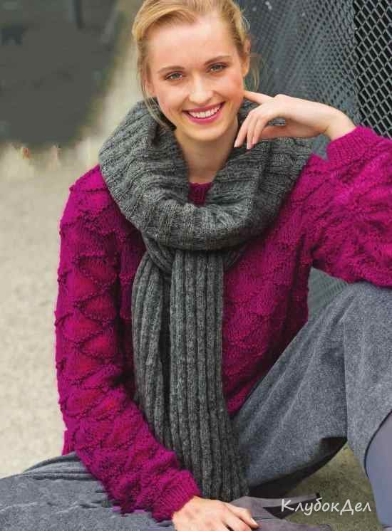 Пуловер и шарф спицами. Вязаный шарф-снуд и пуловер для женщин