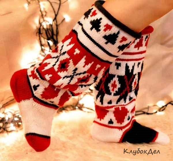 Рождественские носки спицами для женщин, пошаговый мастер класс